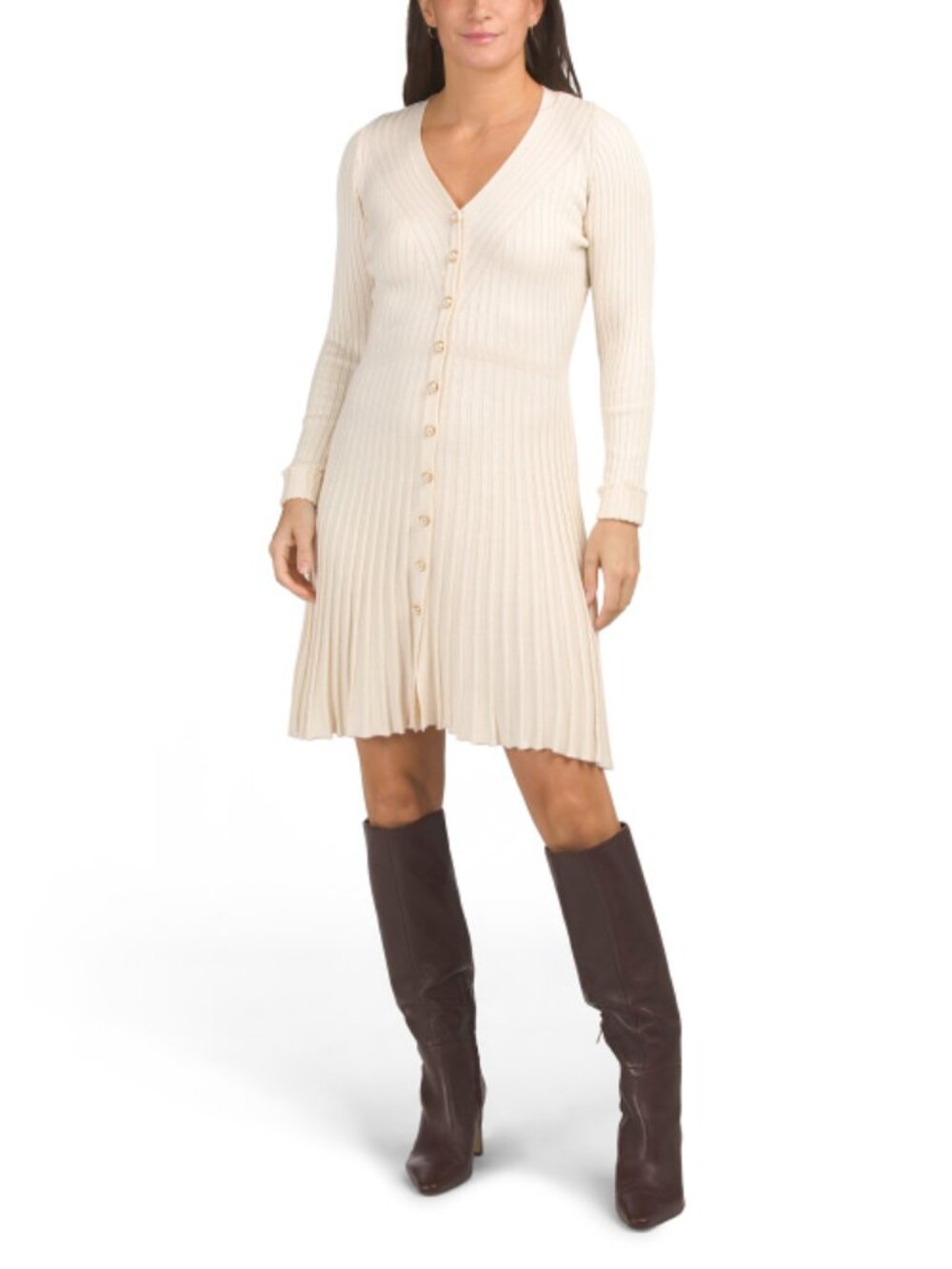TAYLOR V-neck Button Down Mini Knit Dress